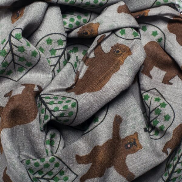 Fine wool scarf with bears (grey)
