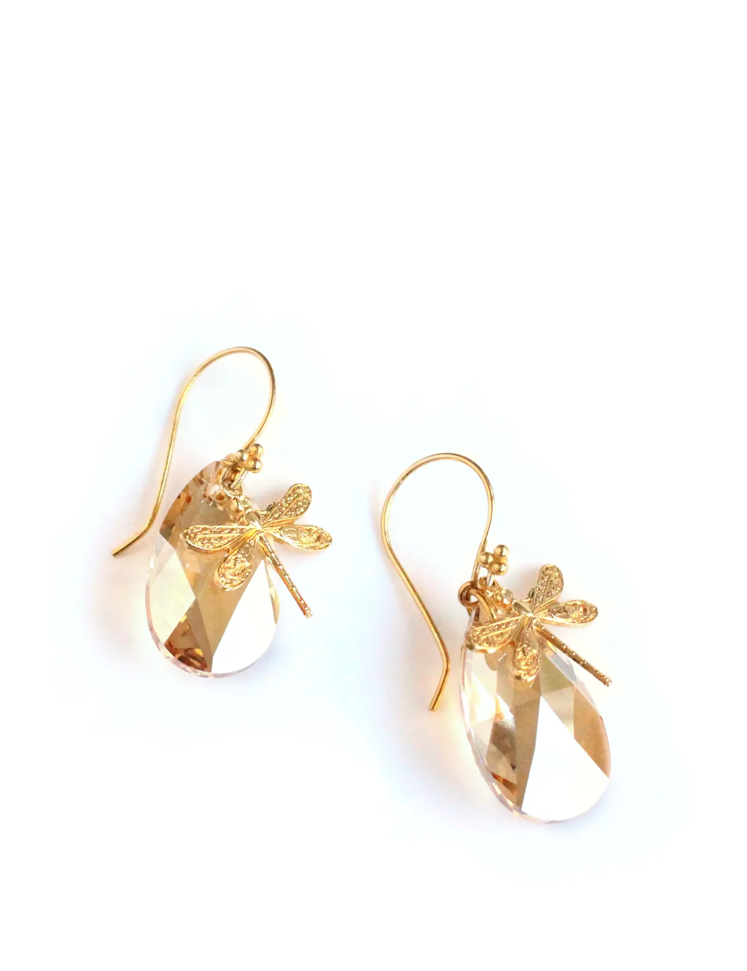 18K gold-plated dragonfly earrings with Golden Shadow drops 1 18K gold-plated dragonfly earrings with Golden Shadow drops