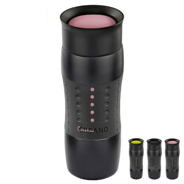 Creano pink thermo mug 420 ml, black body with pink accents
