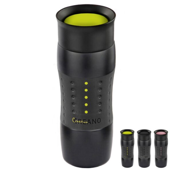 Creano green thermo mug 420 ml, black body with green accents